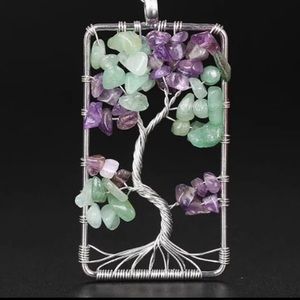 Silver Tree of Life Stone Pendant Necklace